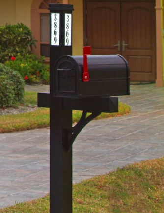 Solar Illuminated Black Single Post Two Door Mailbox Kit