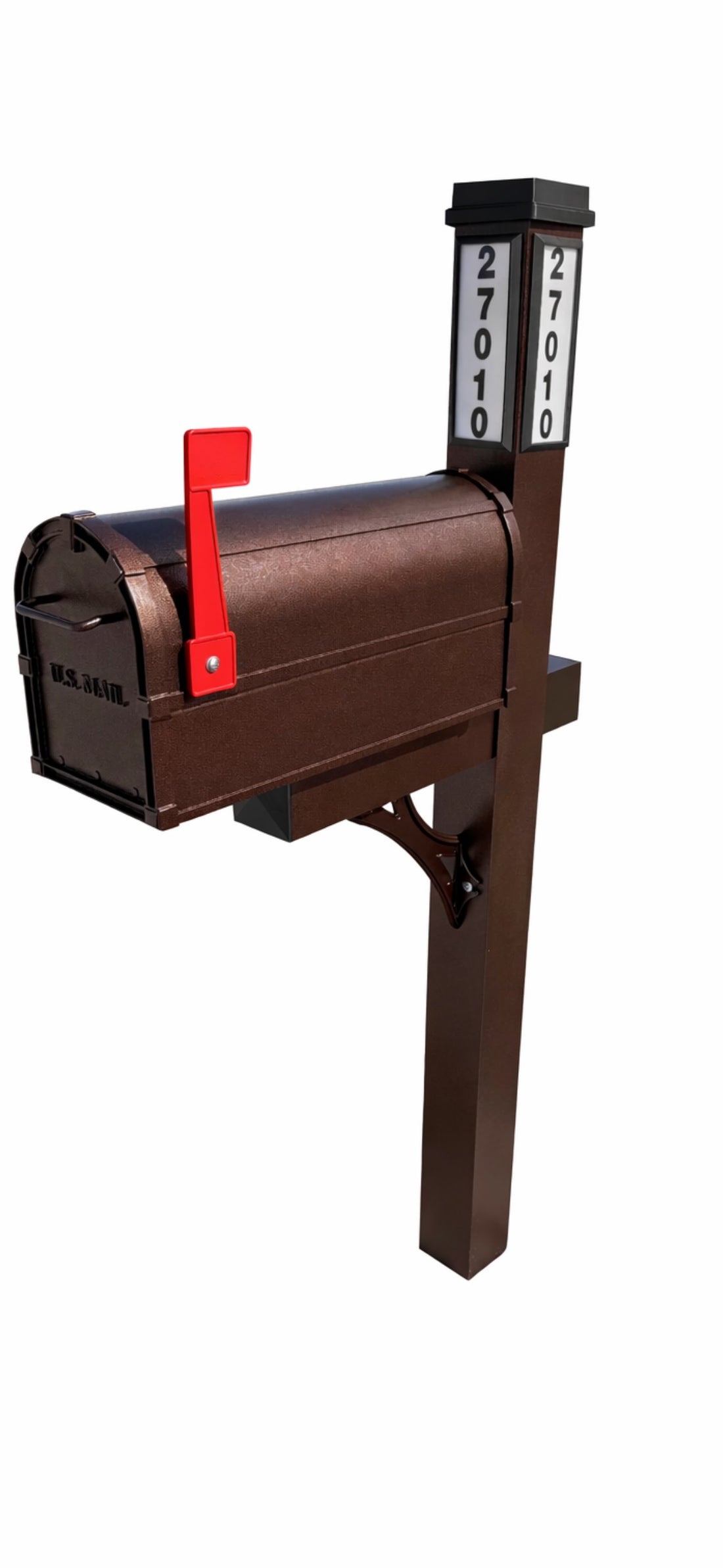 Solar Illuminated Hammered Bronze Single Post Mailbox Traditional Mount