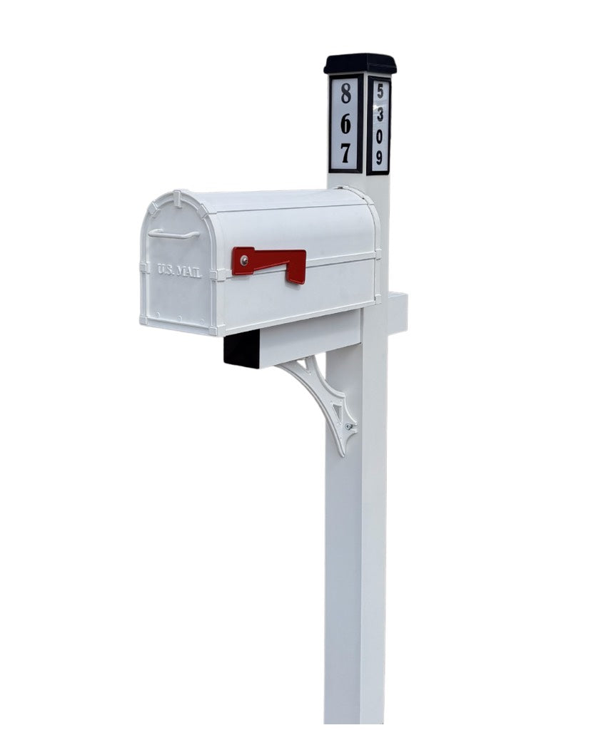 Solar Illuminated White Single Post Mailbox Traditional Mount