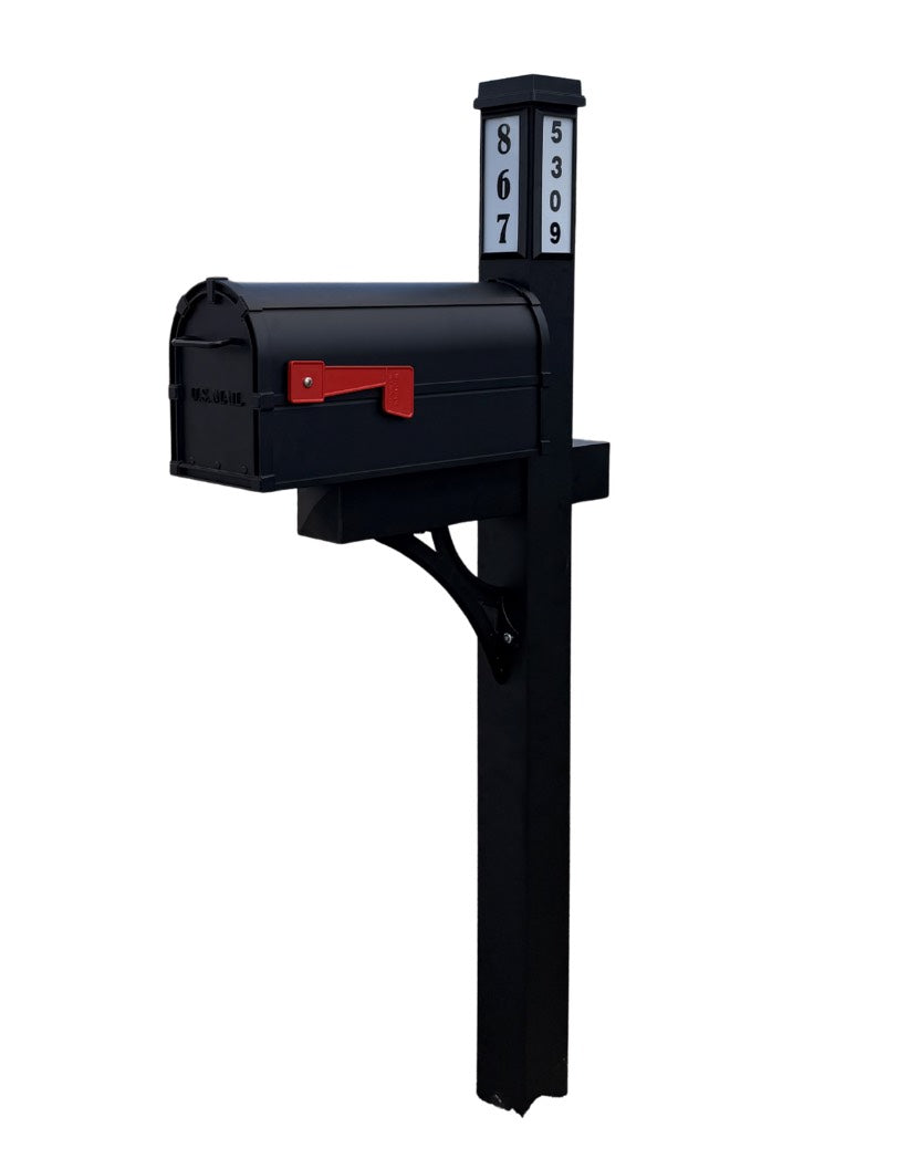 Solar Illuminated Black Single Post Mailbox Traditional Mount