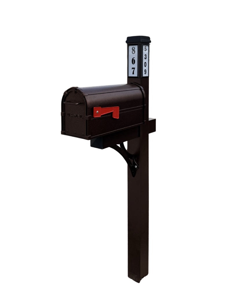 Solar Illuminated Hammered Bronze Single Post Mailbox Traditional Mount