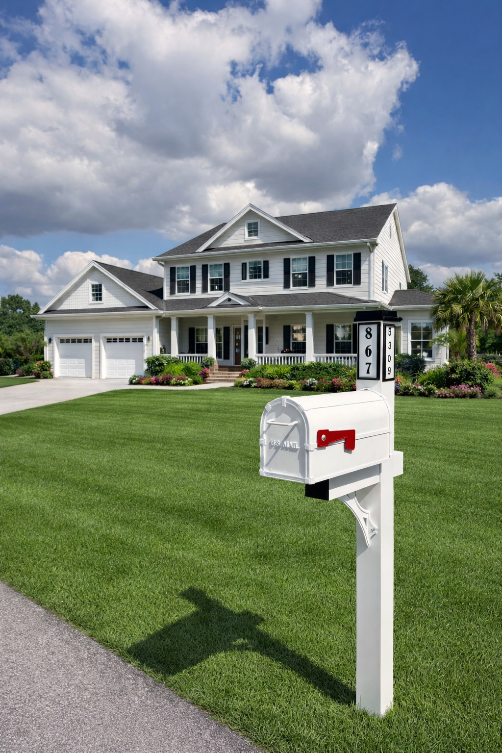 Solar Illuminated White Single Post Mailbox Traditional Mount