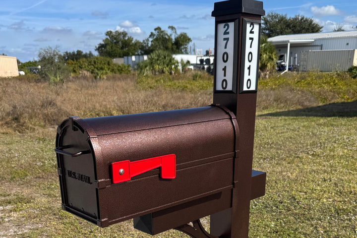 Solar Illuminated Hammered Bronze Single Post Mailbox Traditional Mount