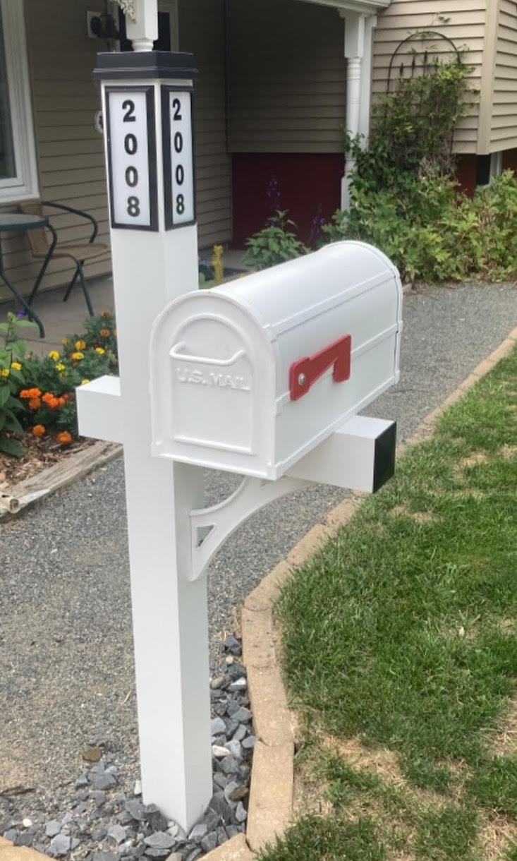 Solar Illuminated White Single Post Two Door Mailbox