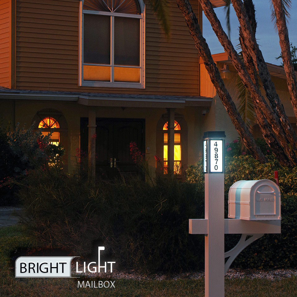 Solar Illuminated White Single Post Two Door Mailbox